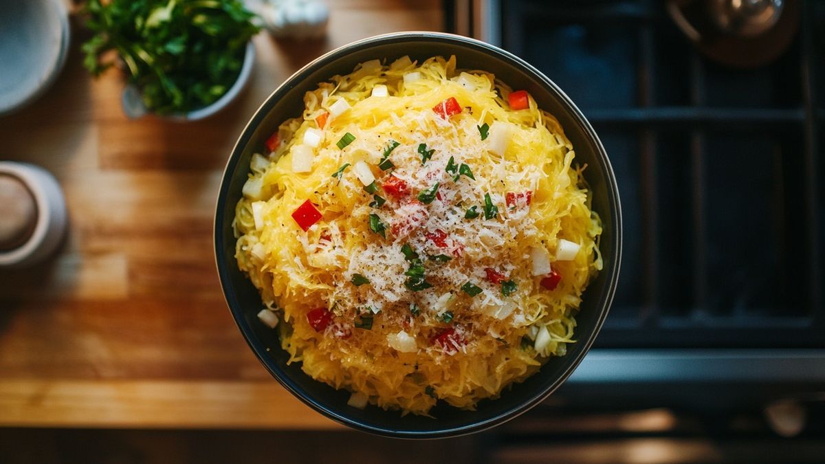 Courge spaghetti garnie de poireaux savoureux