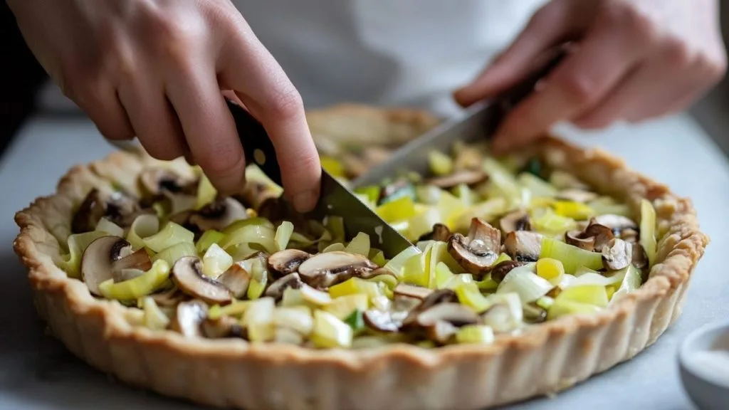 Délicieuse quiche végan aux poireaux et champignons